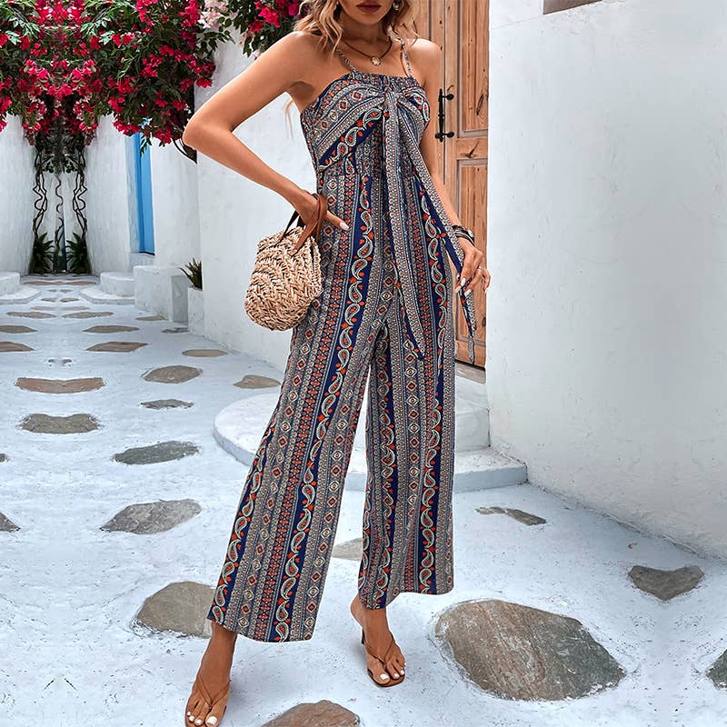 Ethnic style thigh-high jumpsuit