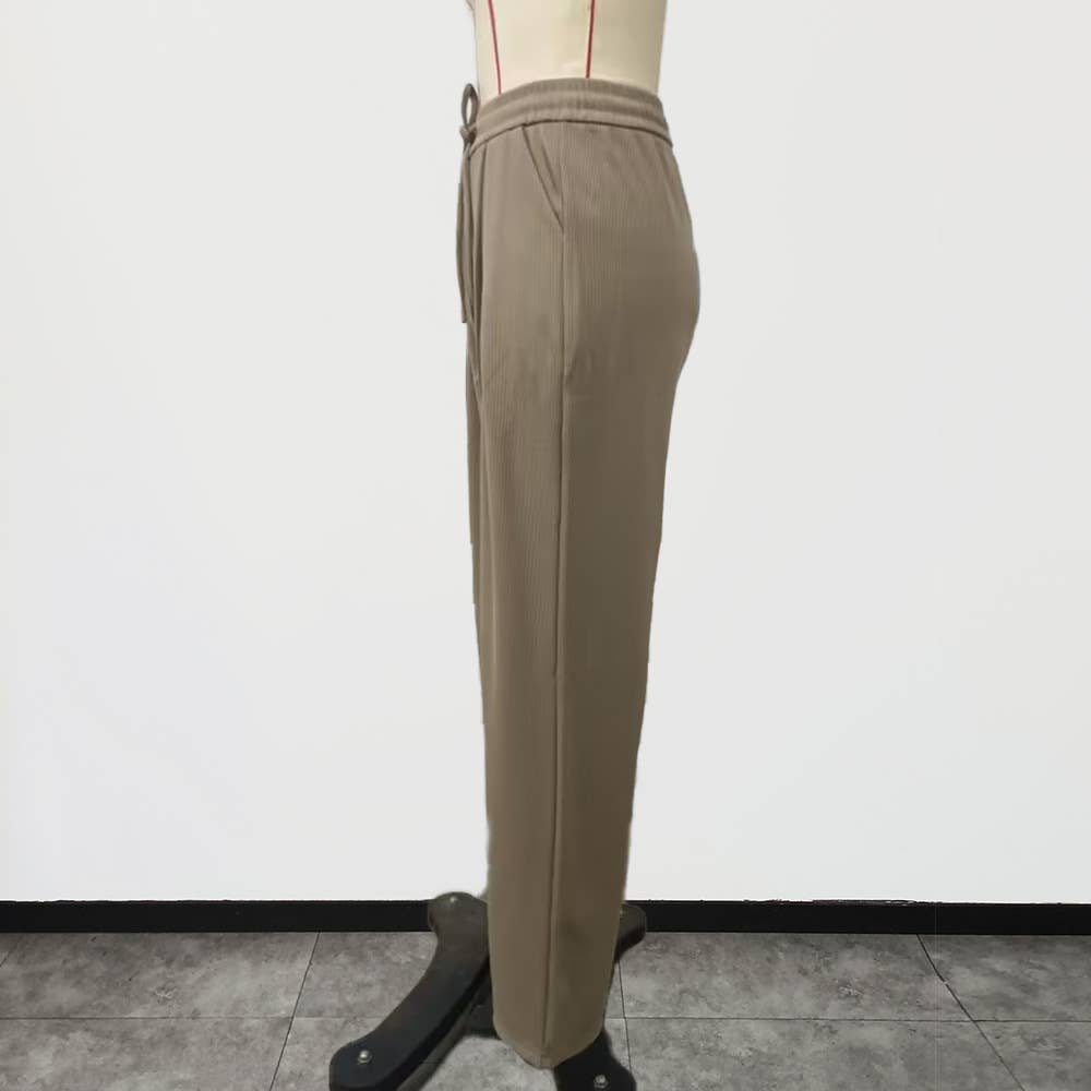 HIGH WAIST DROP KNIT DRAWSTRING WIDE-LEG PANTS