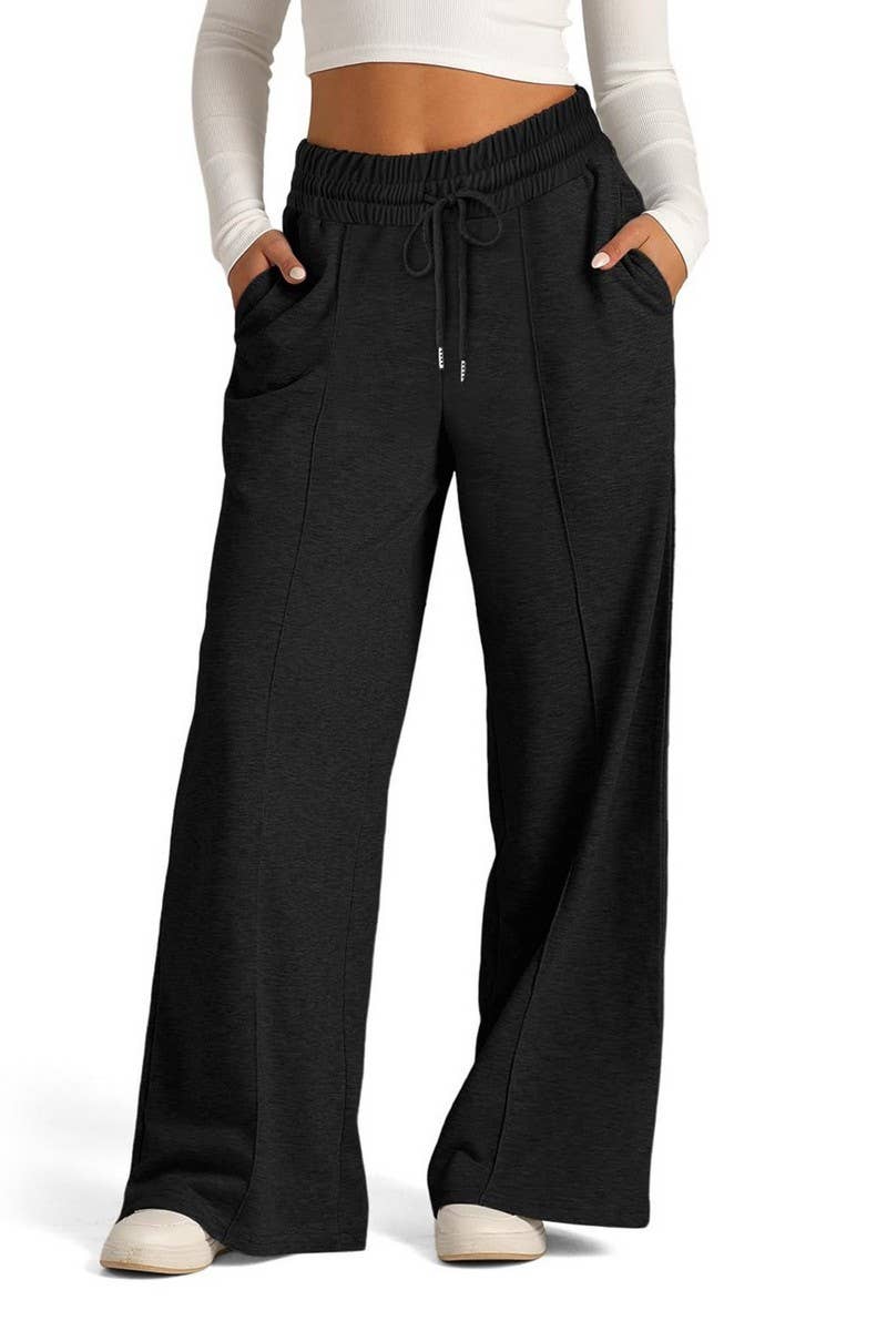 CWBLP1855_SOLID COLOR WAIST WIDE-LEG CASUAL TROUSERS