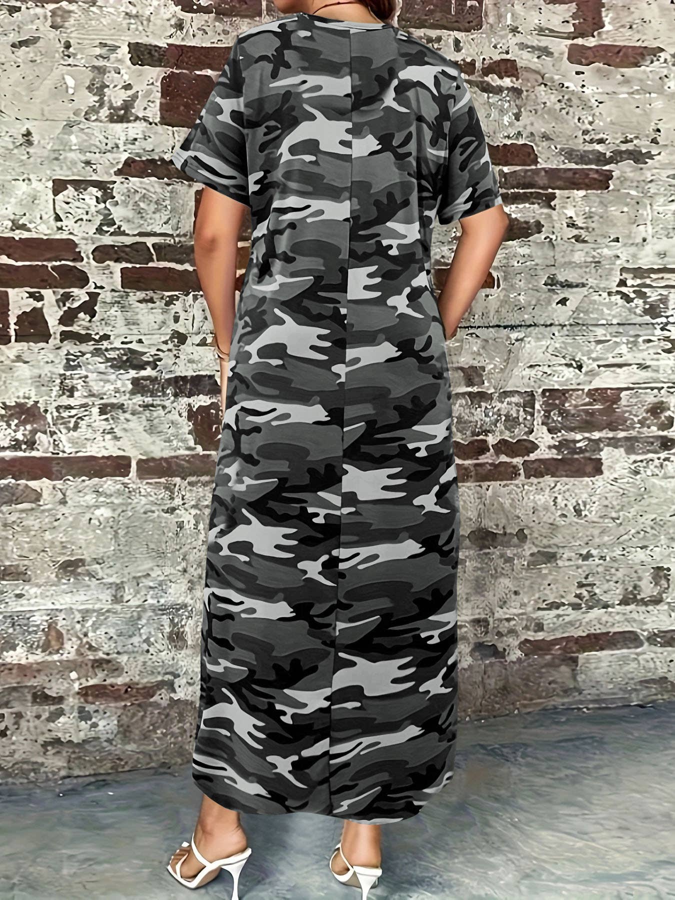 Long loose camouflage printed dress