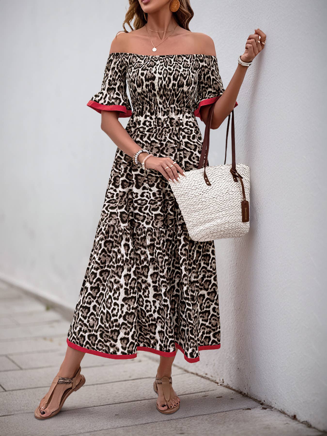 Fashion personality lotus sleeve leopard dress