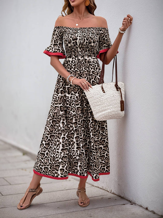 Fashion personality lotus sleeve leopard dress
