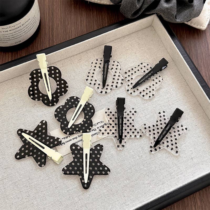 BLACK AND WHITE POLKA DOT HAIR CLIPPER BANGS