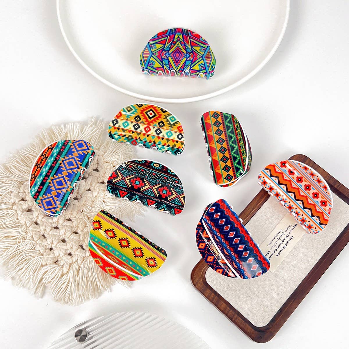 Bohemian Polka Dot Acrylic Hair Claw Unique Design_CWAHA2074