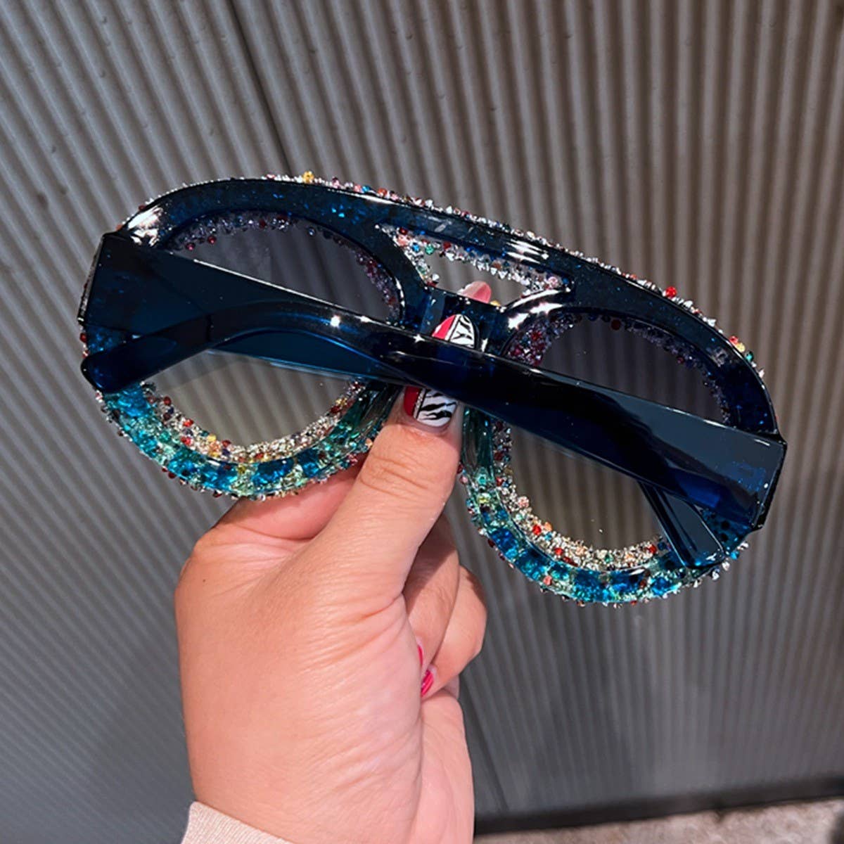 LARGE FRAME DOUBLE BEAM DIAMOND-STUDDED SUNGLASSES