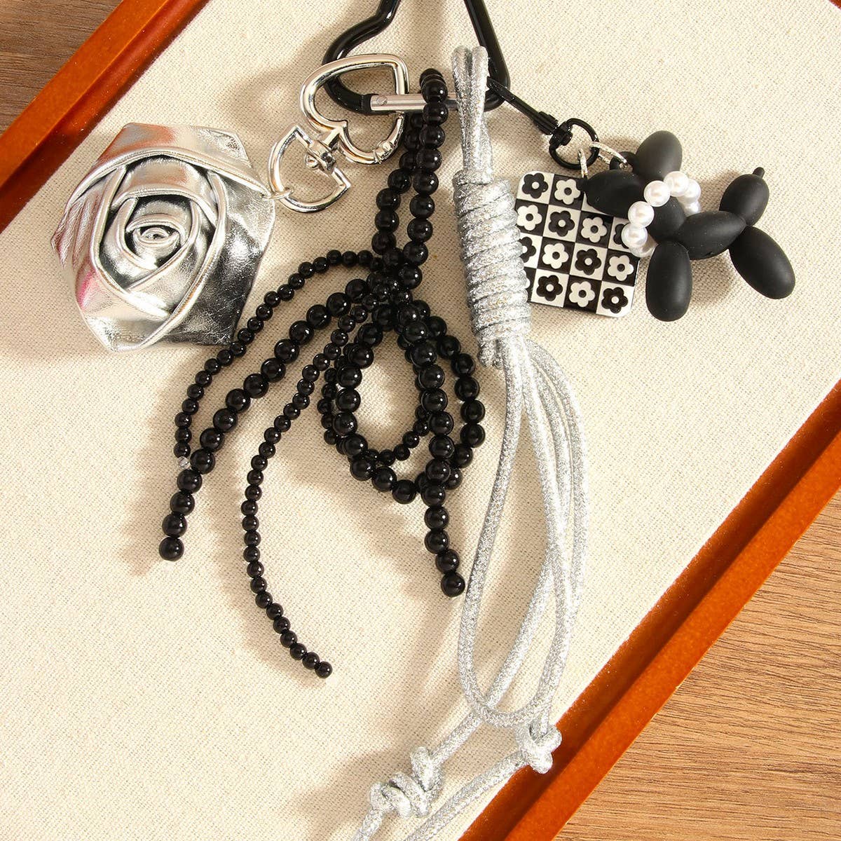 Creative Silver Balloon Dog Keychain with Bow