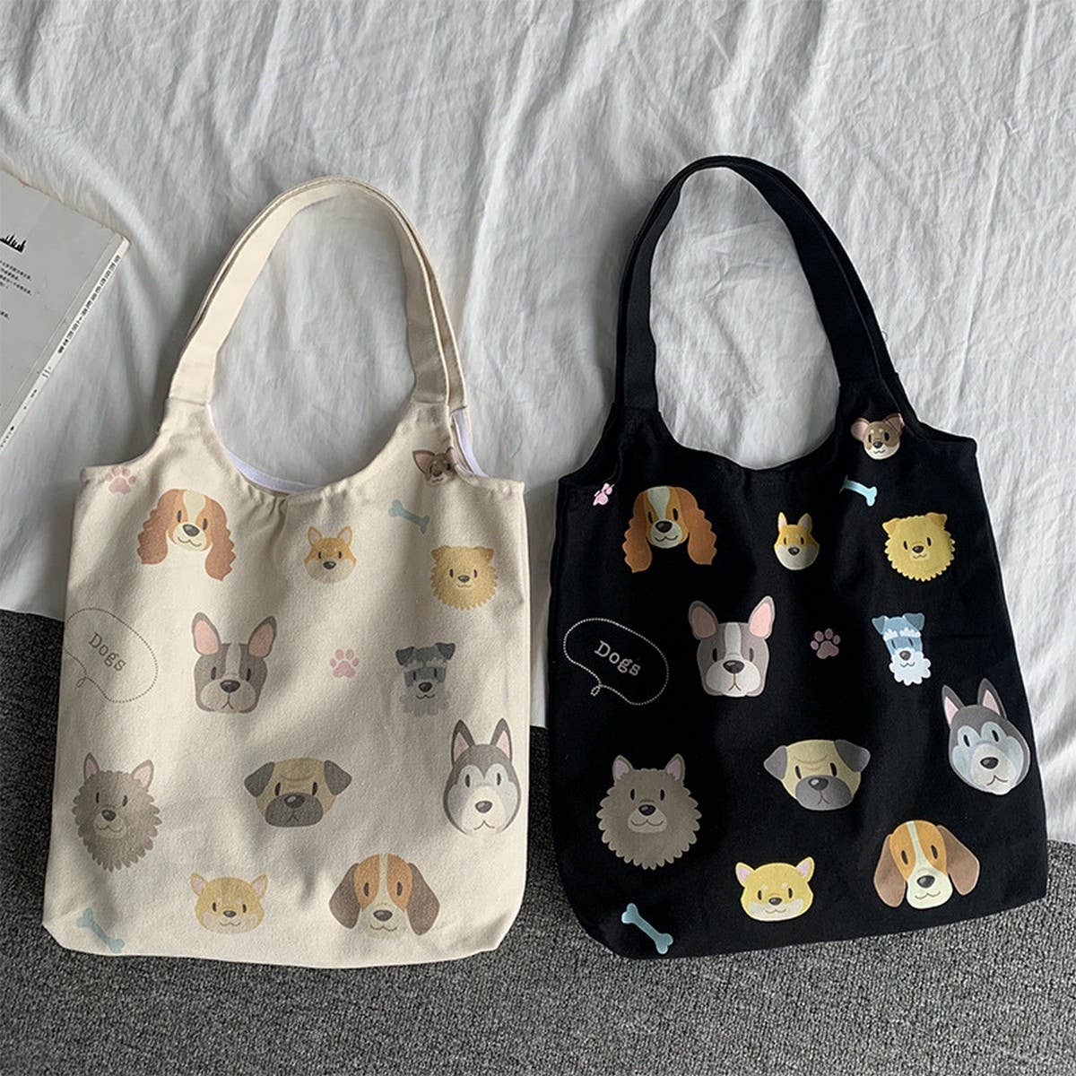 TOTE BAGS CANVAS WITH CUTE DOGS PATTERN_CWAB2060