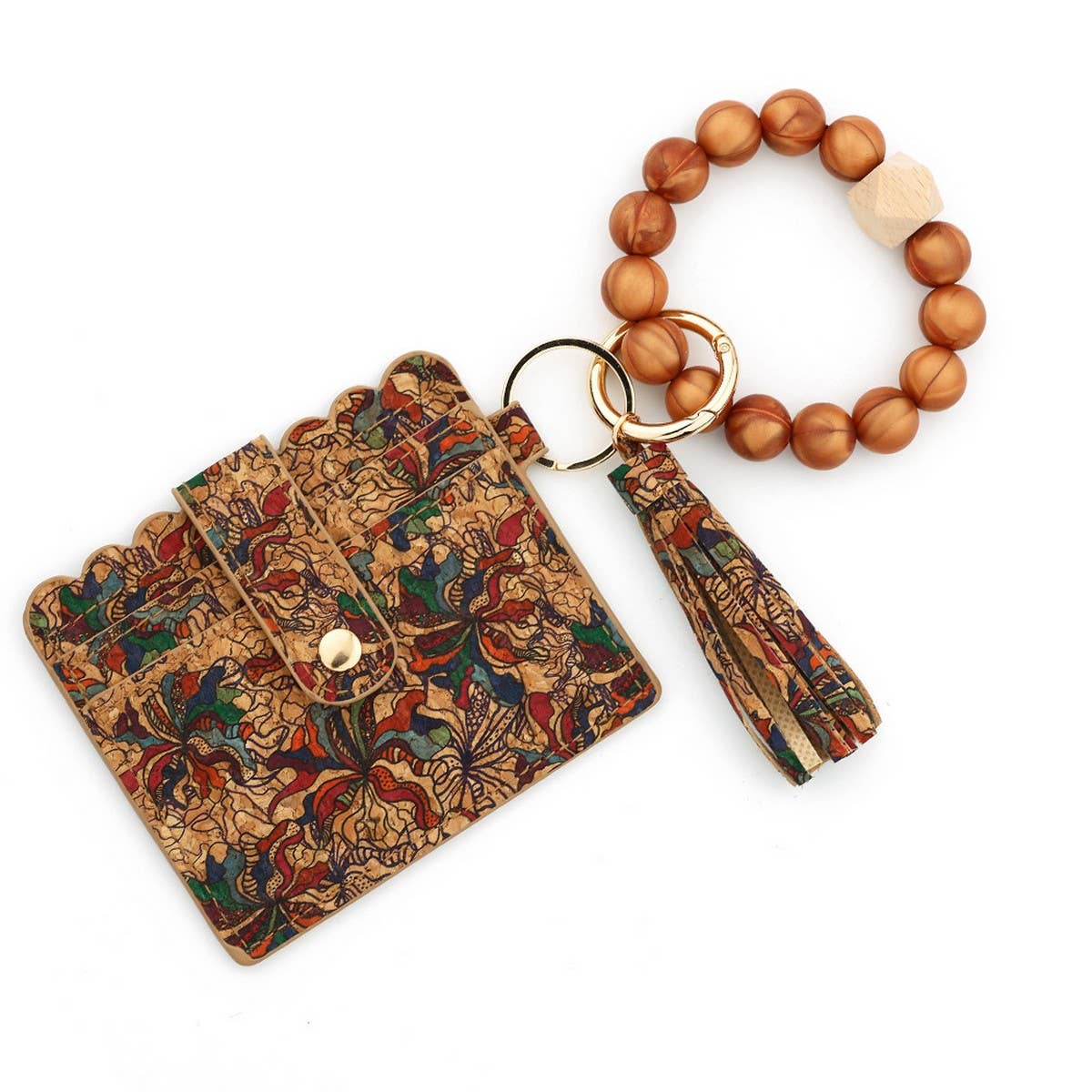 Silicone Bead Keychain Cork Card Wallet with Print_CWAB4951