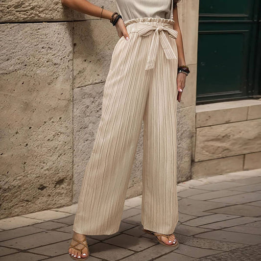 Ruffle Tie Waist Casual Elastic Long Pants