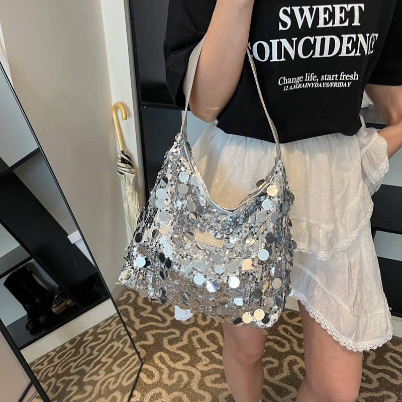 Fashionable sequined large-capacity handbag