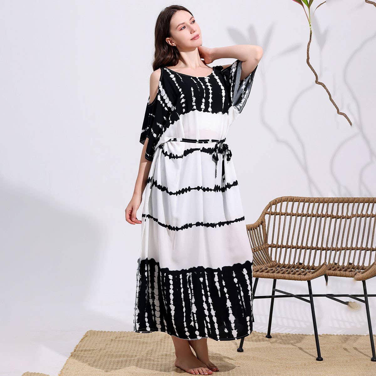 Rayon Tie-Dye Off Shoulder Beach Cover-Up_CWMM6152