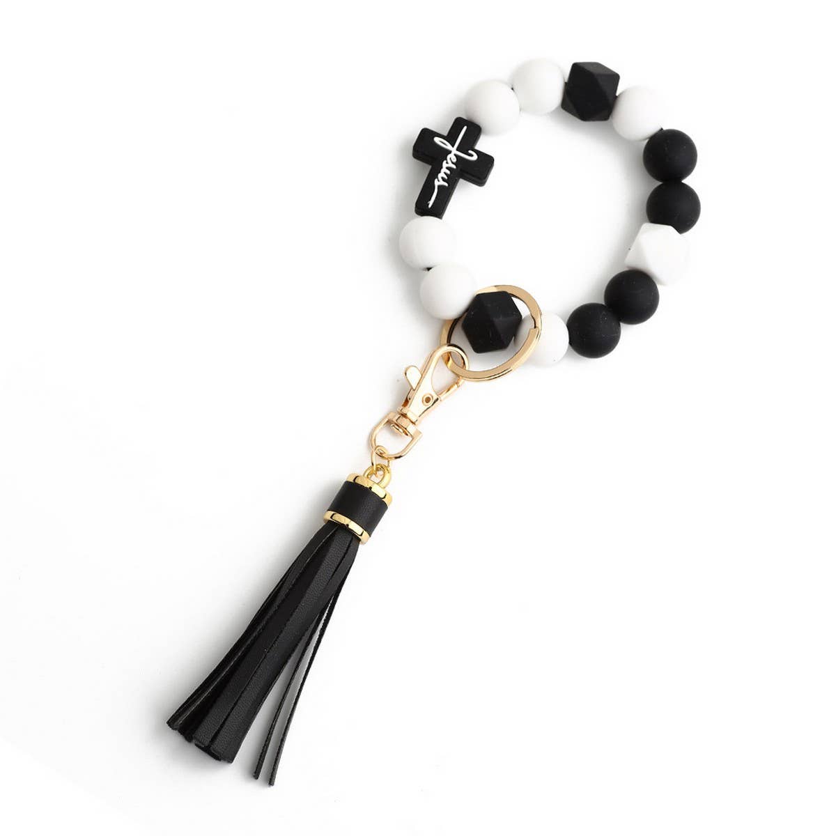 Cross Rabbit Keychain Easter Silicone Bead Bracelet_CWAB5076