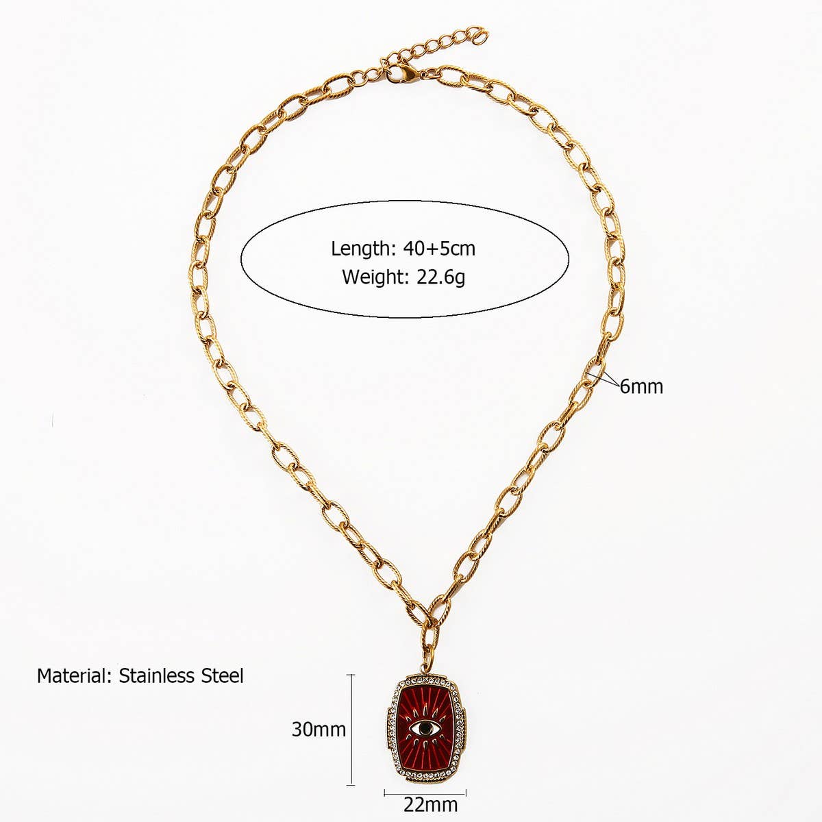 Vintage Steel Square Evil Eye Pendant Necklace