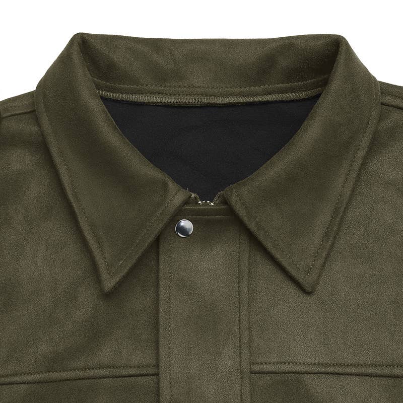 Suede-like velvet military green lapel jacket