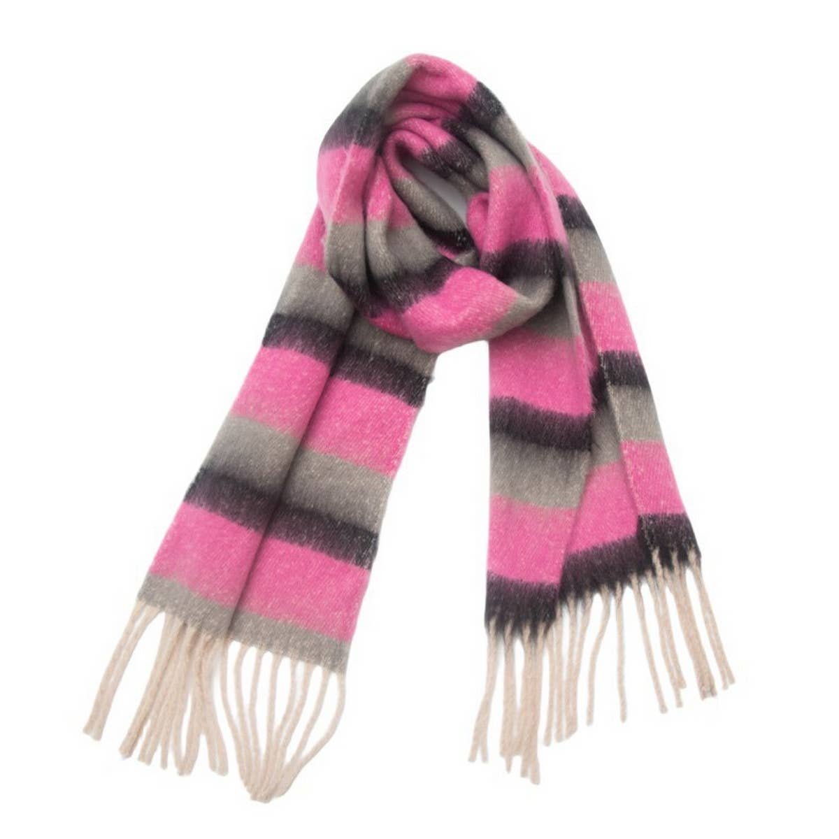 Chunky Fringe Stripe Scarf ?  Winter Yarn Wrap