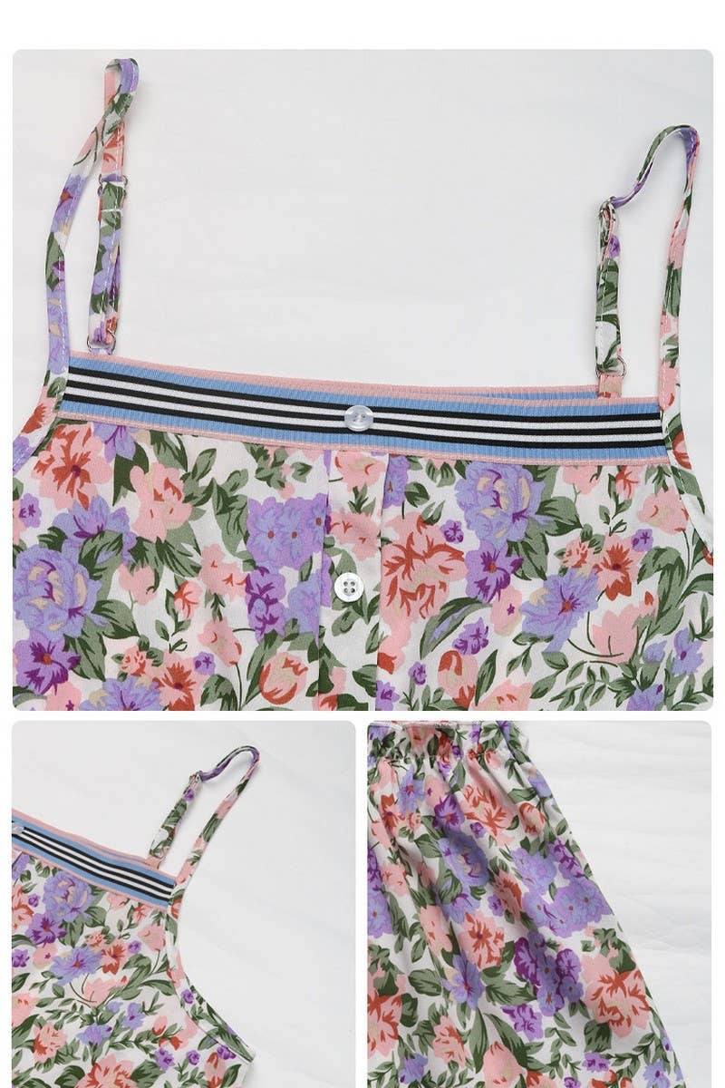 CWDMD4469_PLEATED PRINTED RUFFLED SUSPENDER DRESS