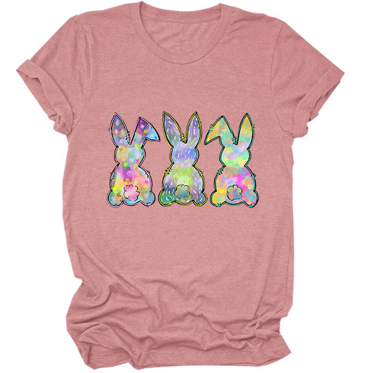 EASTER THREE BUNNIES PRINTED CREWNECK T SHIRT_CWTTS0858