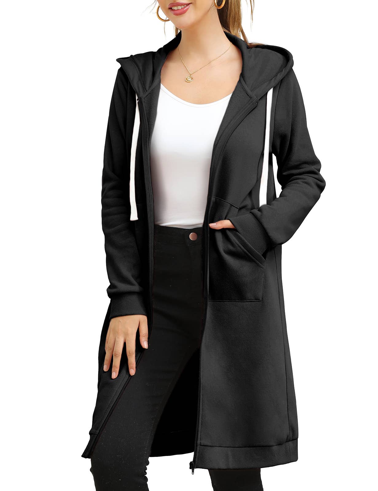 CWOHOL448_Lightweight Thin Zip-Up Hoodie Long Jacket