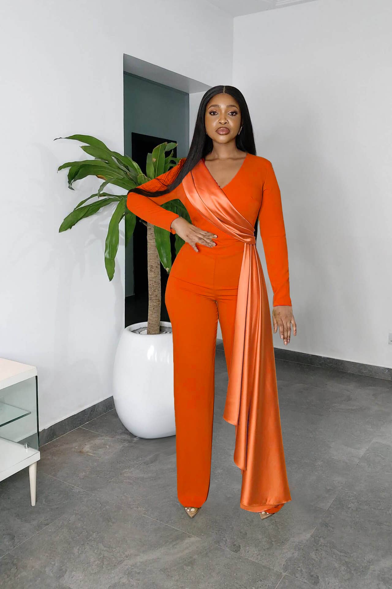 LONG SLEEVE STYLE SLIM-FIT STRAIGHT-LEG JUMPSUIT