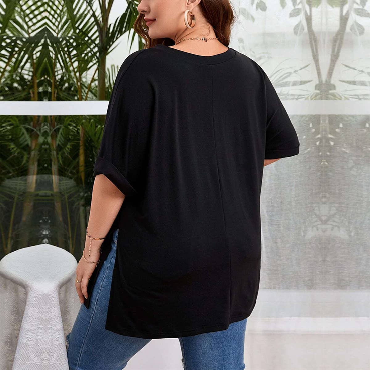 Women's Relaxed Fit V-Neck Tee with Side Slits