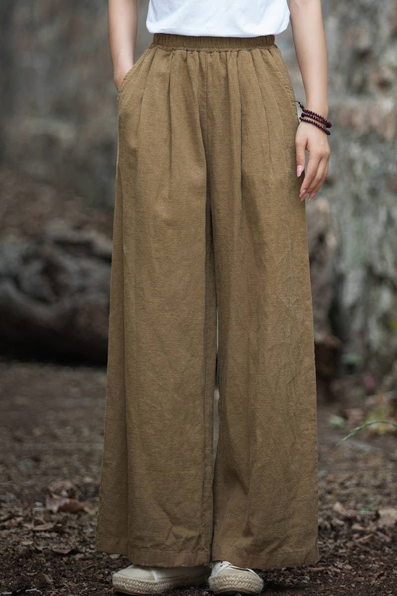 CWBLP1377_COTTON AND LINEN SAND-WASHED WIDE-LEG TROUSERS