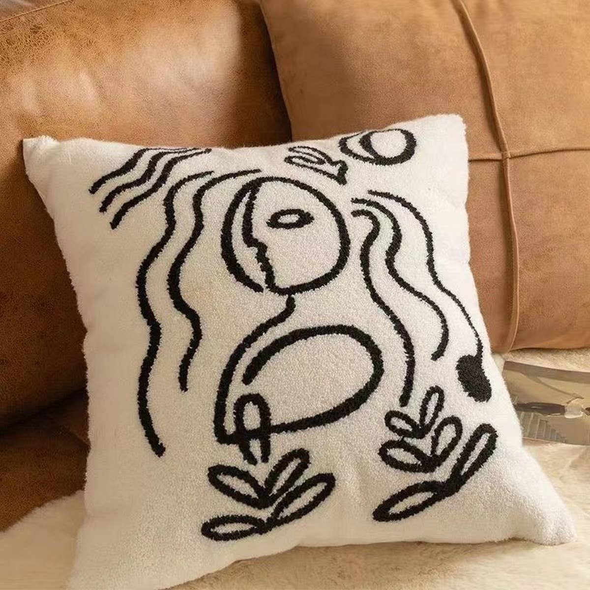 Houndstooth Embroidered Abstract Pillow Cover Decor