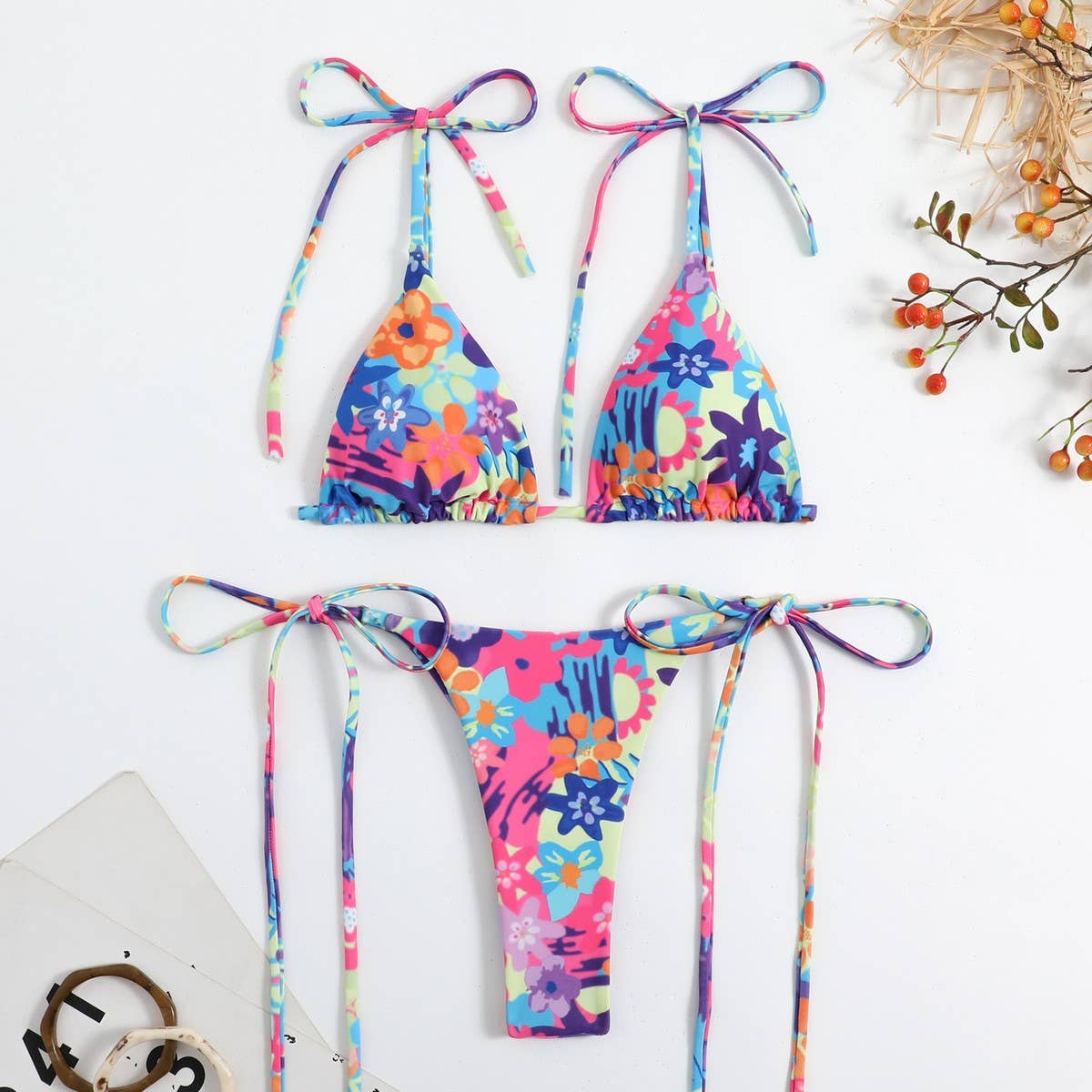 Floral Leopard Print Bikini,Summer Swimwear