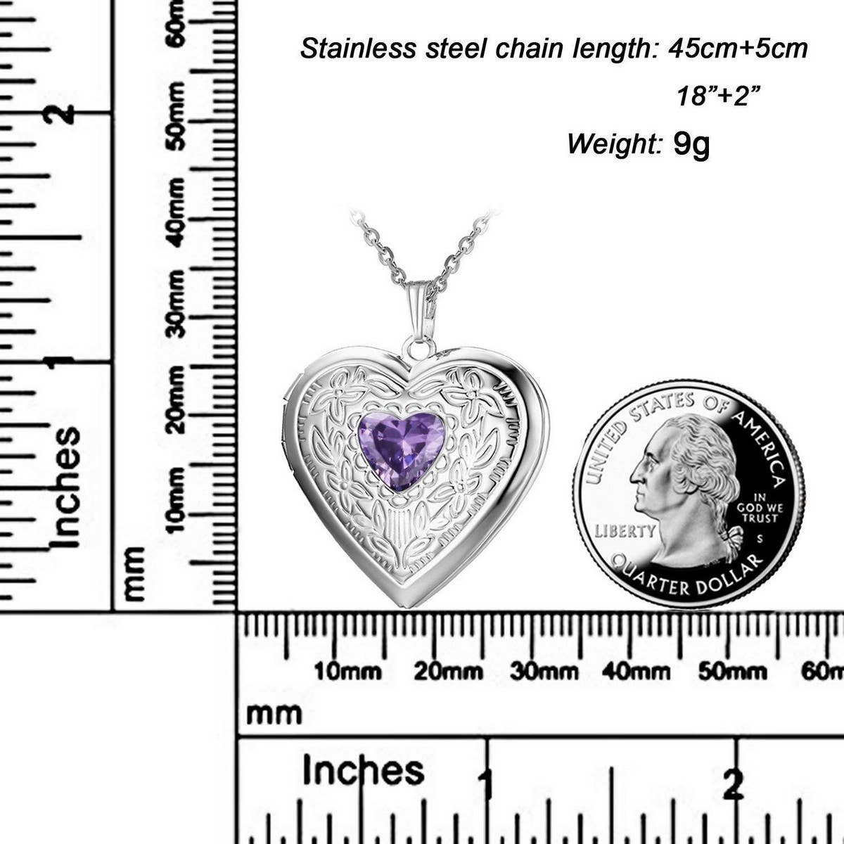 Birthstone Heart Zircon Stainless Steel Necklace_CWMM5542