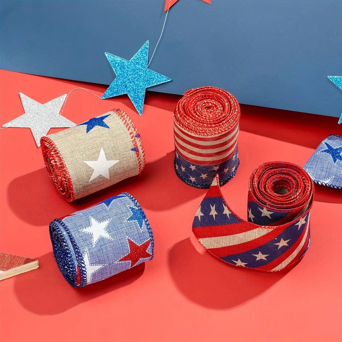 CWMM10214_4TH OF JULY RIBBON 5 YARDS USA FLAG RED WHITE BLUE