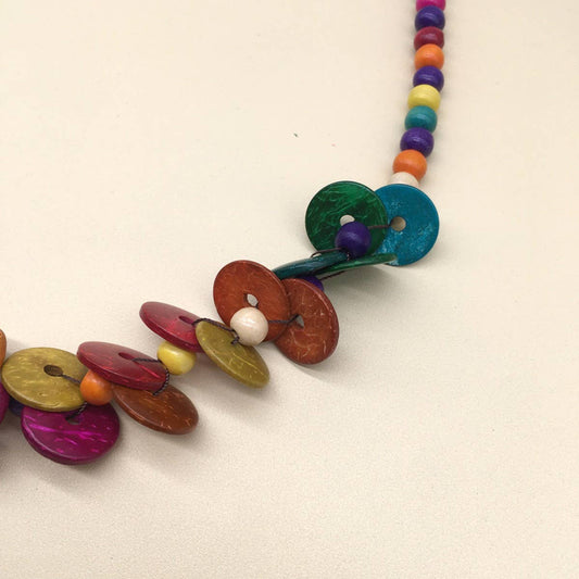 COLORFUL COCONUT WOOD BEADS LONG NECKLACE