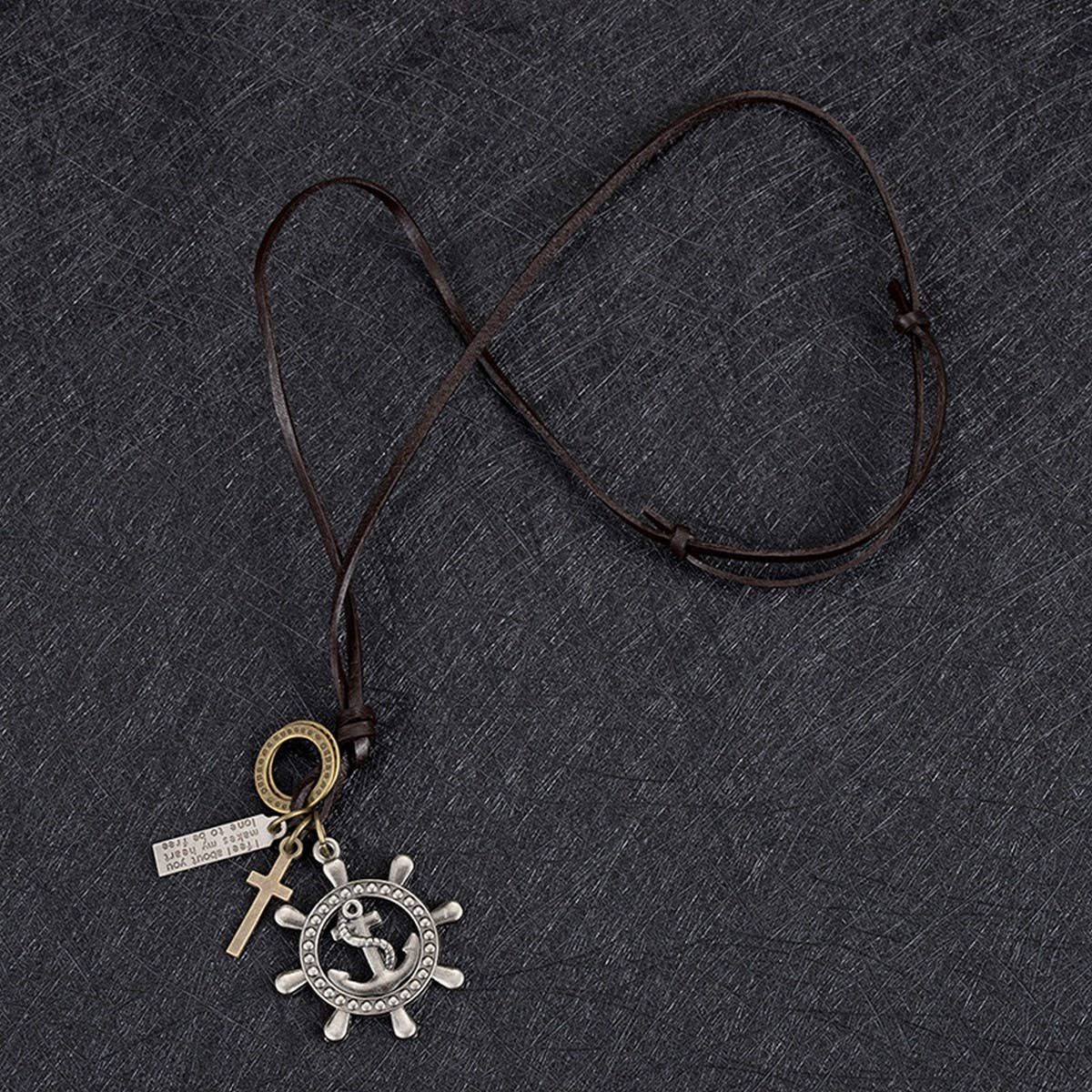 ADJUSTABLE VINTAGE RUDDER COWHIDE NECKLACE_CWMM4600