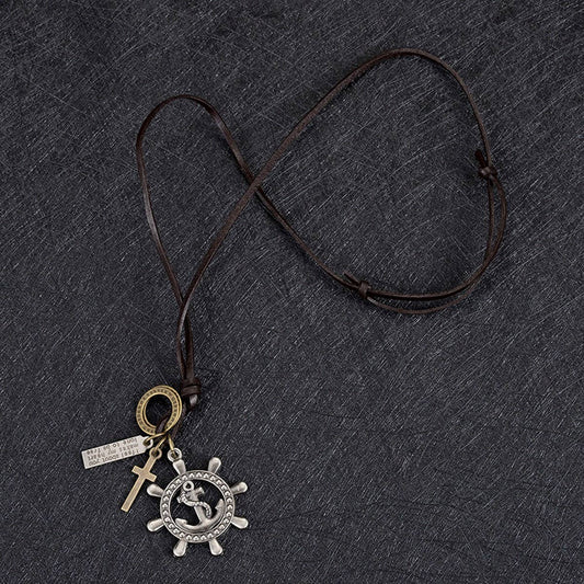 ADJUSTABLE VINTAGE RUDDER COWHIDE NECKLACE_CWMM4600