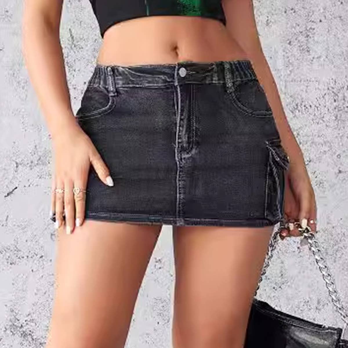 Vintage washed high waist denim mini skirt