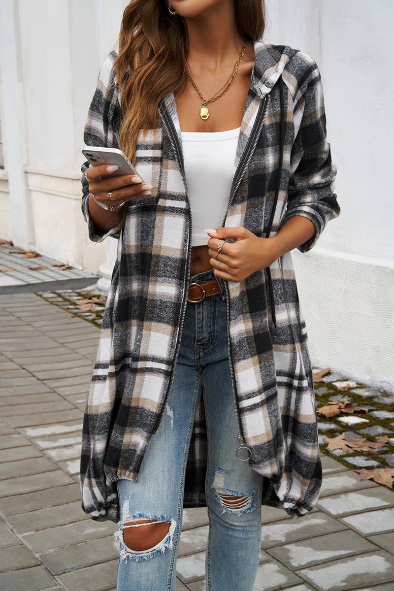 CWOCO0257_CASUAL LOOSE CONTRAST ZIP HOODED JACKET