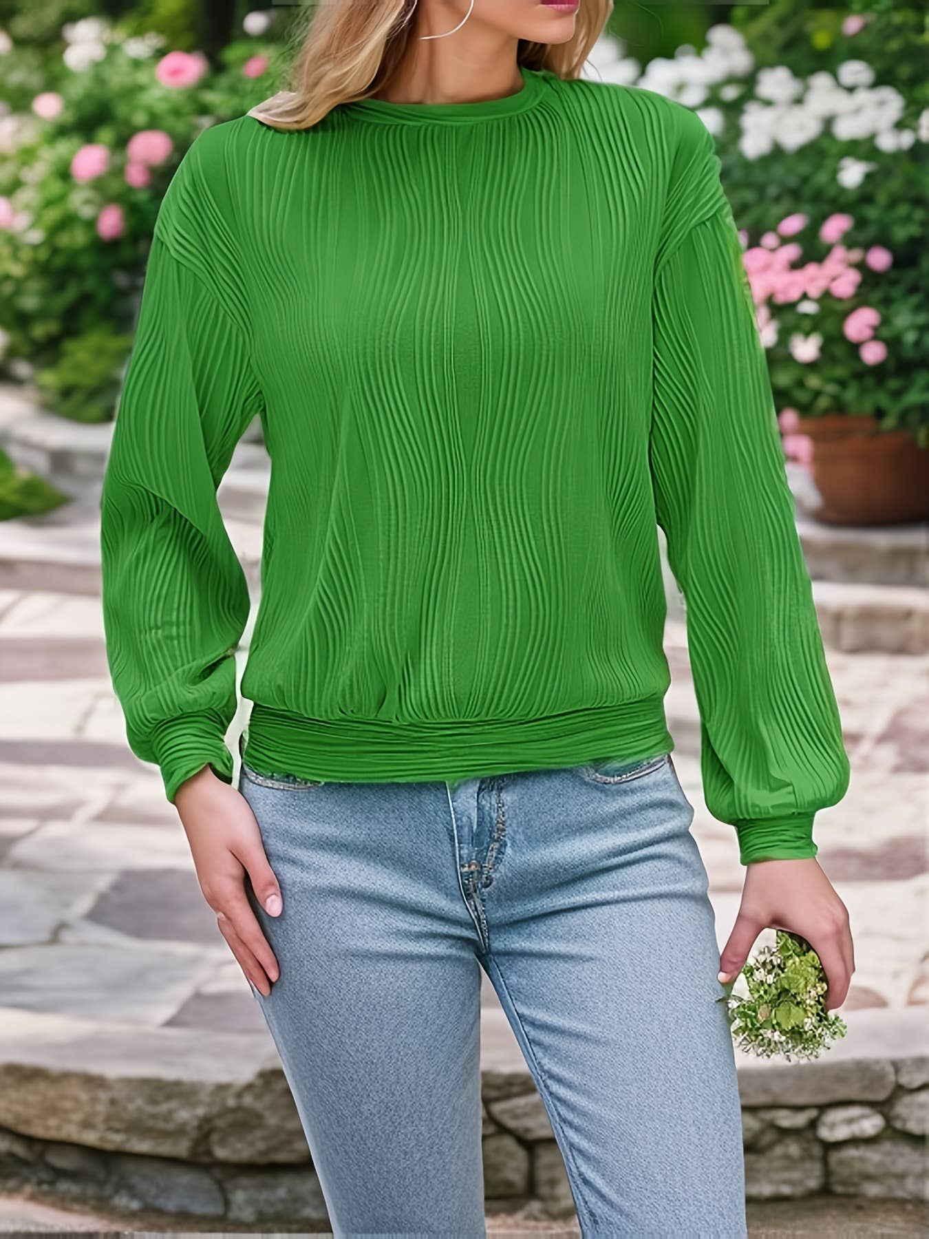 DROP SHOULDER ROUND NECK KNIT SOLID COLOR T-SHIRT