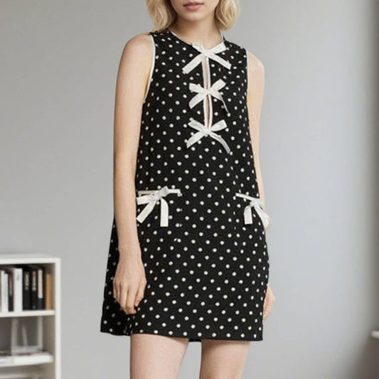 Round-neck sleeveless polka dot loose mini dress