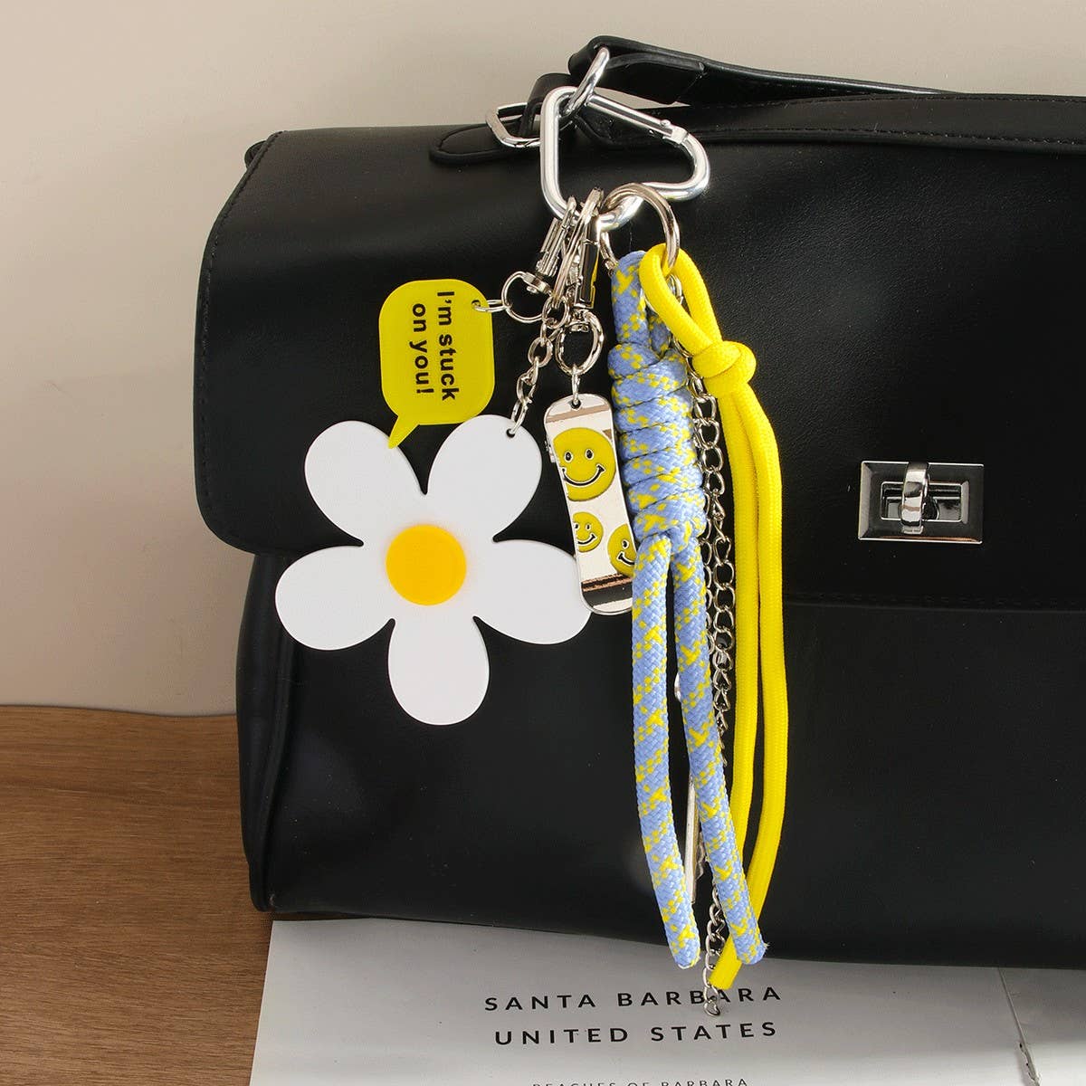 Mini Skateboard Keychain with Daisy & Letter Charm