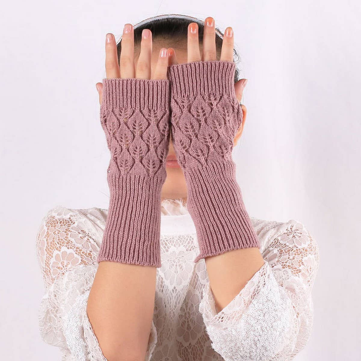 KNITTED HOLLOW OUT LONG OPEN TOE GLOVES_CWAG0037