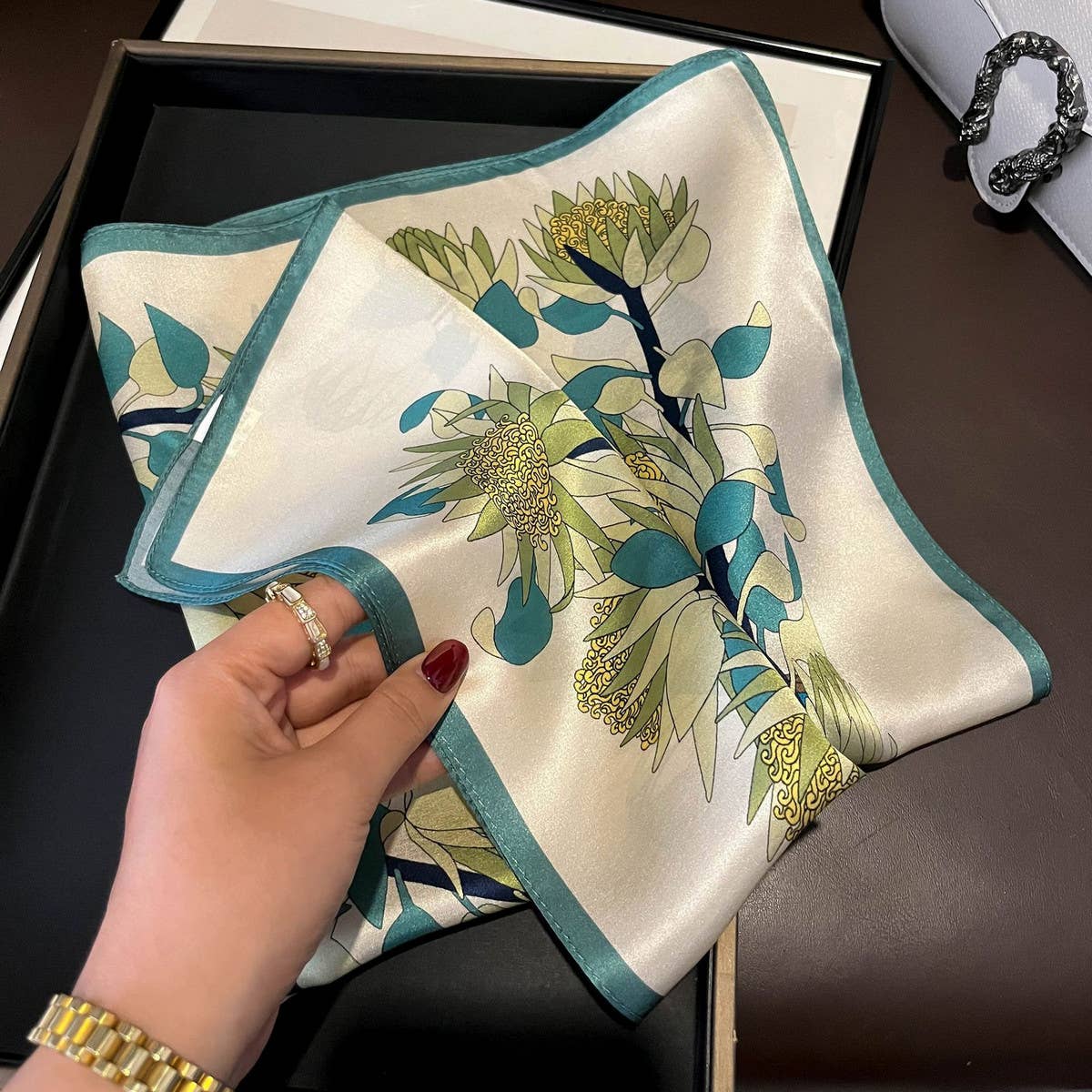 Scarf Autumn Floral, Long Silk Neck Scarf & Shawl