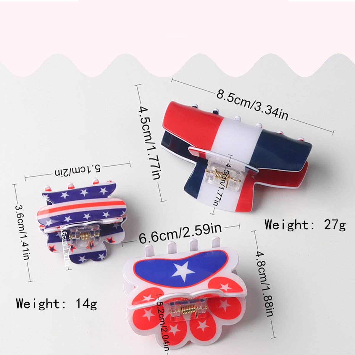 CWAHA5136_FLAG PRINT PETAL SHAPED RECTANGULAR HAIRPIN