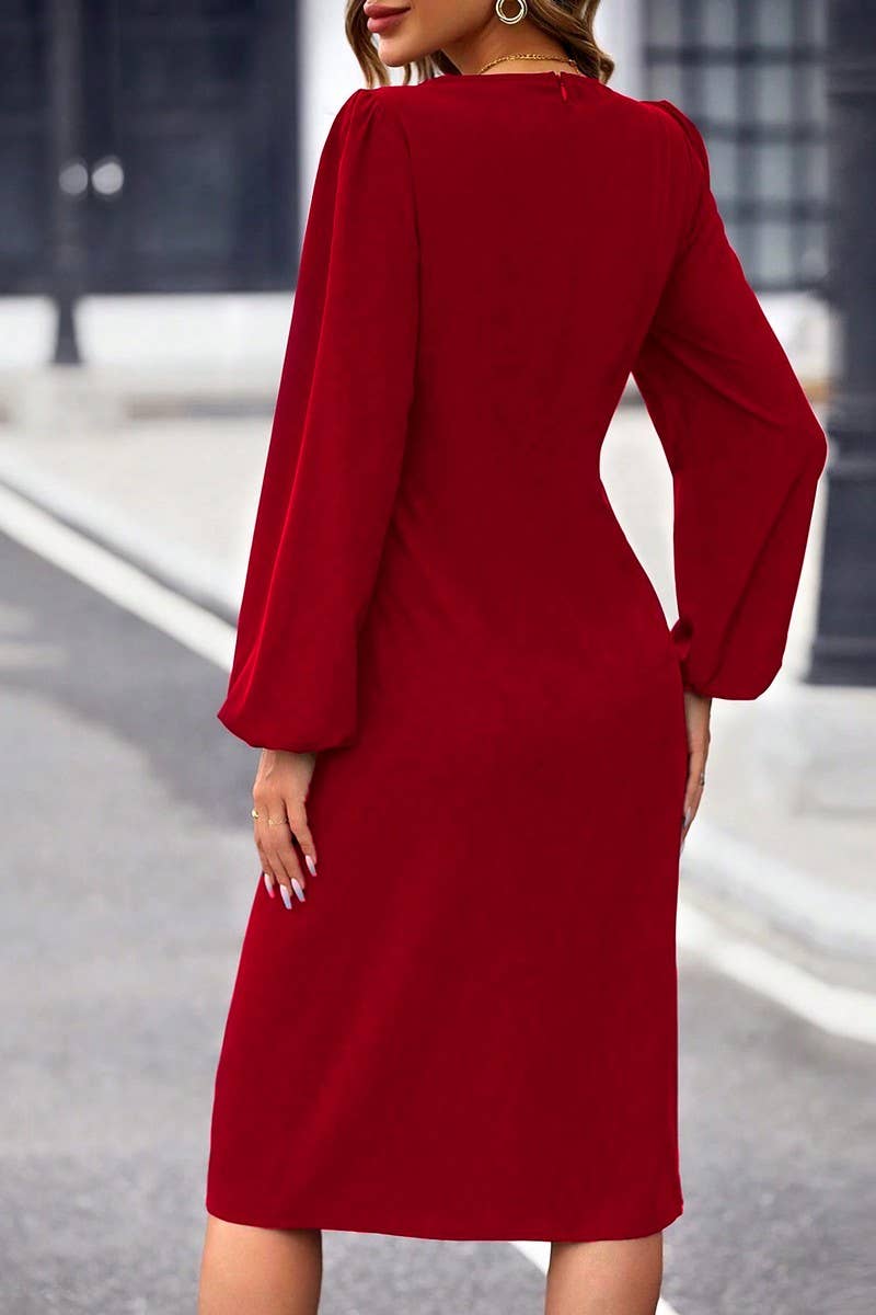 CWDMD4022_SIDE SLIT SQUARE NECK WAIST SLIMMING MIDI SKIRT