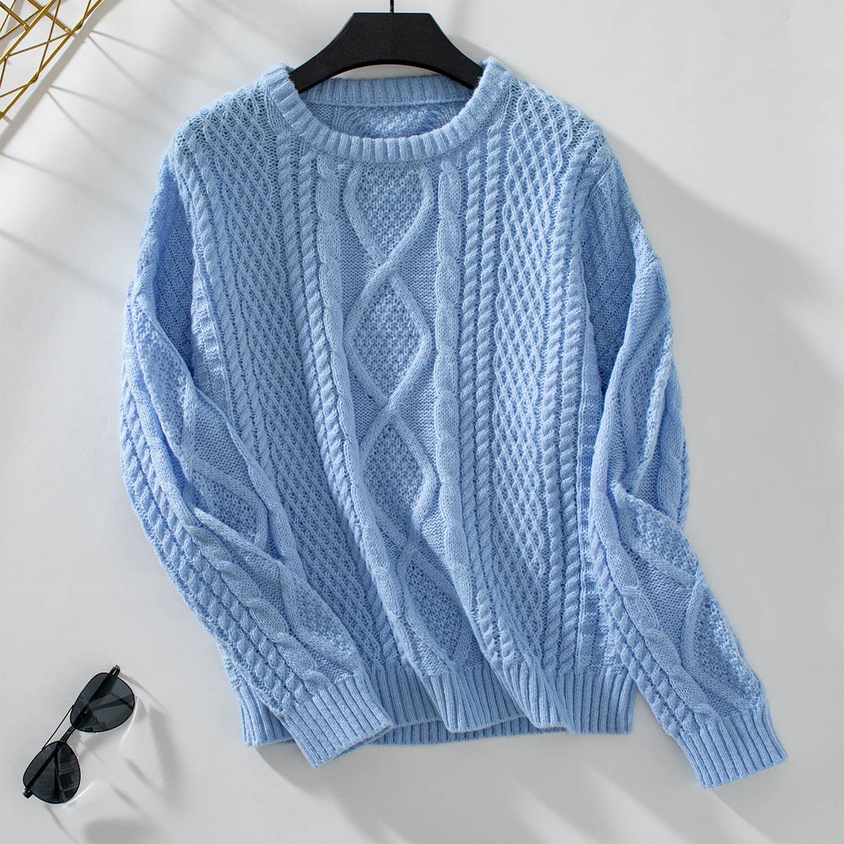 Solid color twist pullover loose long-sleeved sweater
