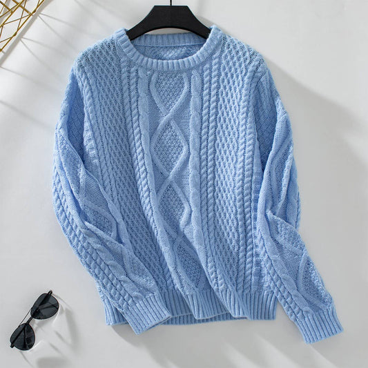 Solid color twist pullover loose long-sleeved sweater