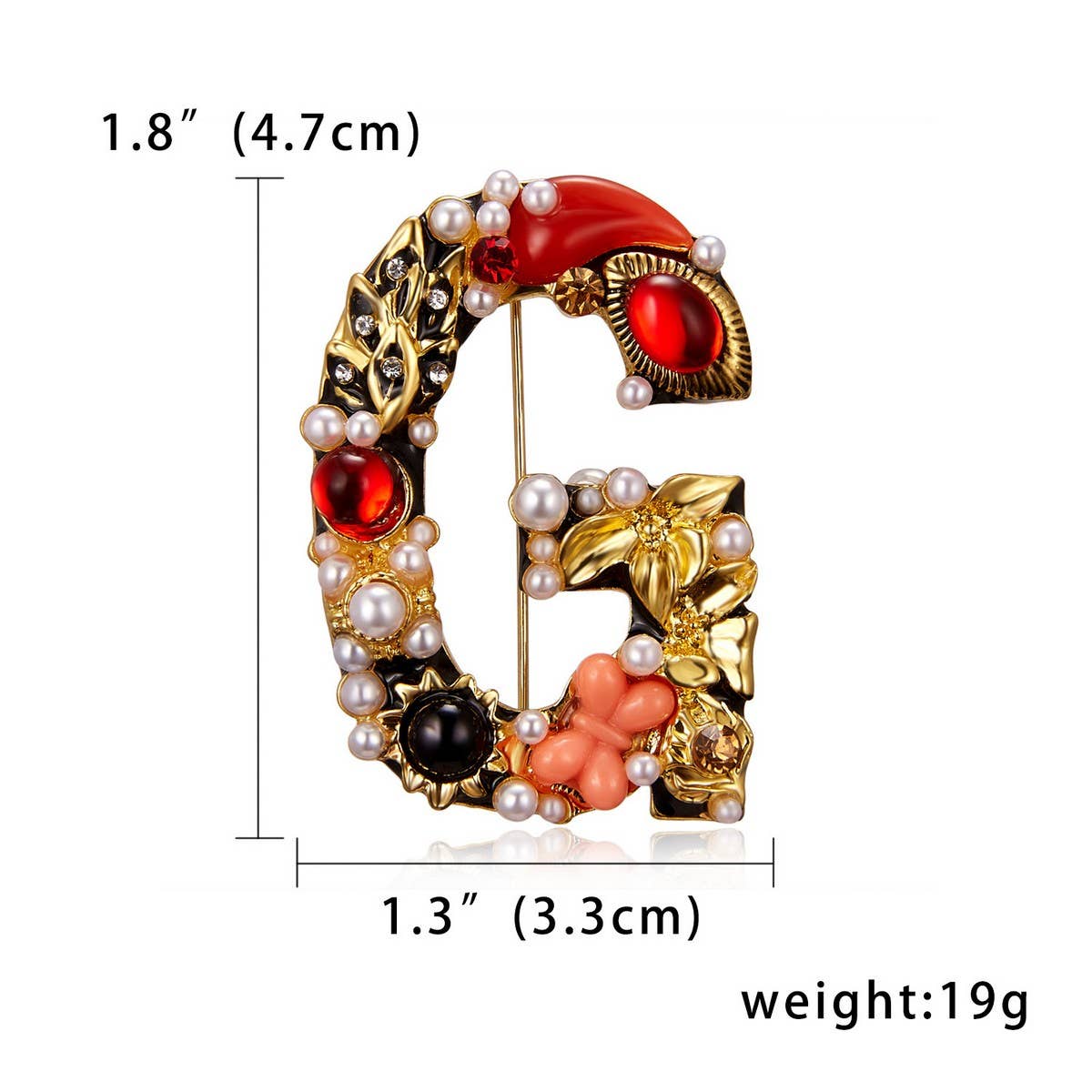 CWAJE2565_LETTER PEARL RHINESTONE OIL PAINTING BROOCH