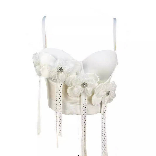 HIGH-END FLOWER SUSPENDERS SEXY HERRINGBONE BRA