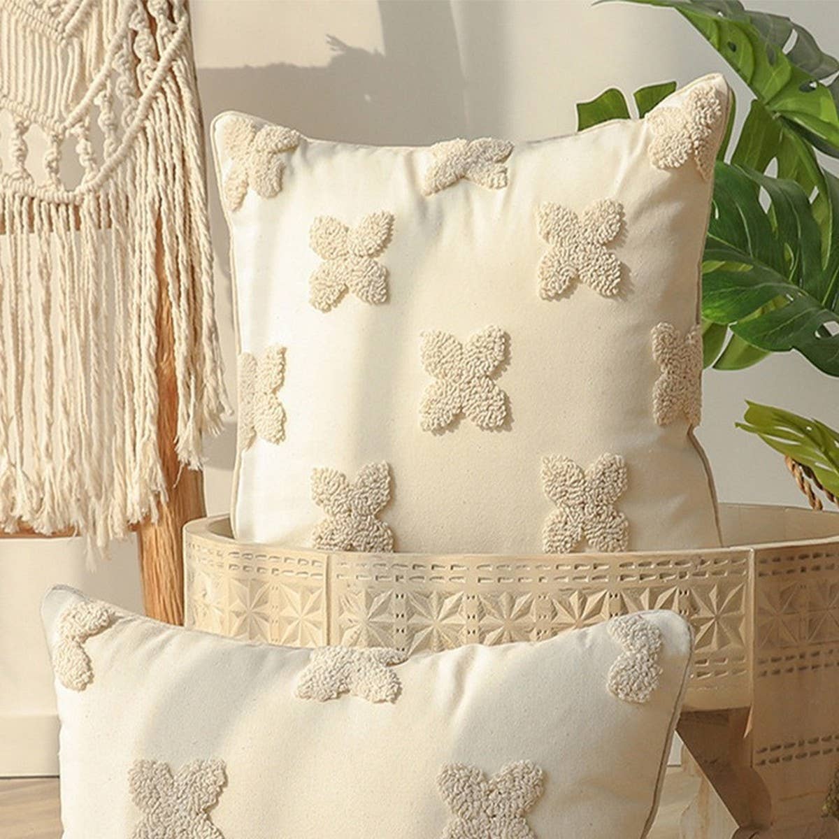 Embroidered Daisy Pillow Cover Removable RusticChic