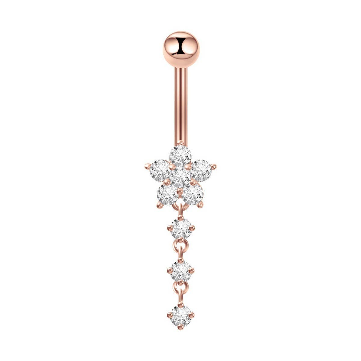 Stainless Steel Flower Zircon Dangle Belly Ring_CWMM9460