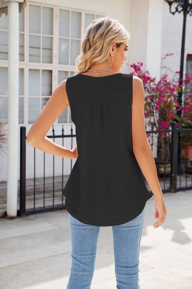 WOMEN ROUND NECK SLEEVELESS BUTTON CASUAL TOP_CWTSTSL0059