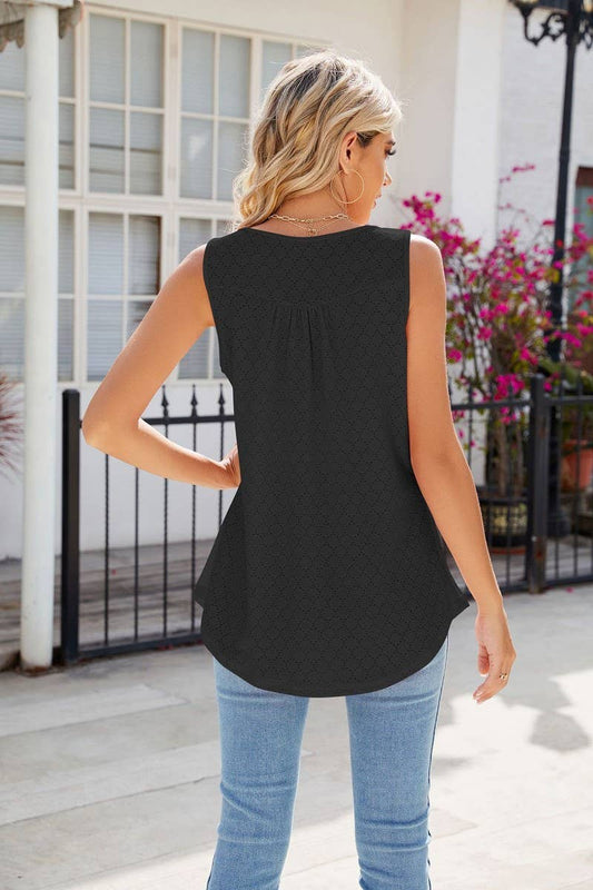 WOMEN ROUND NECK SLEEVELESS BUTTON CASUAL TOP_CWTSTSL0059
