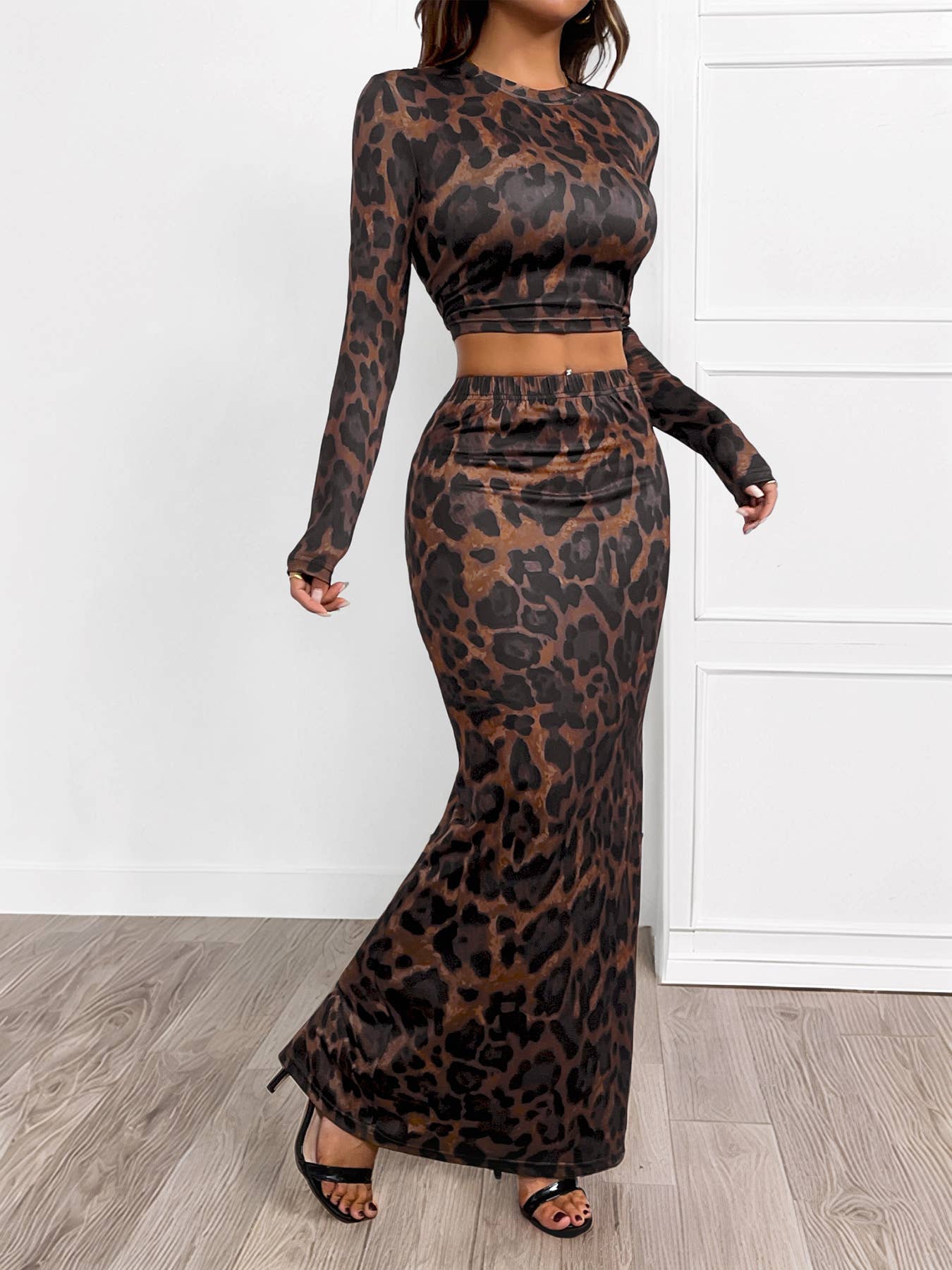 Sexy long-sleeved leopard print slim-fit suit